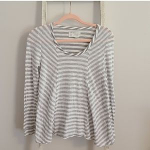 Anthropologie Saturday Sunday Small gray white stripe long sleeve top